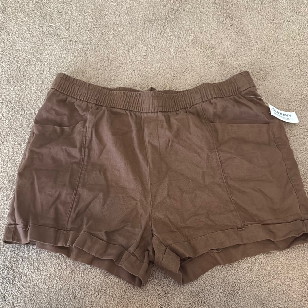 Brown linen blend shorts